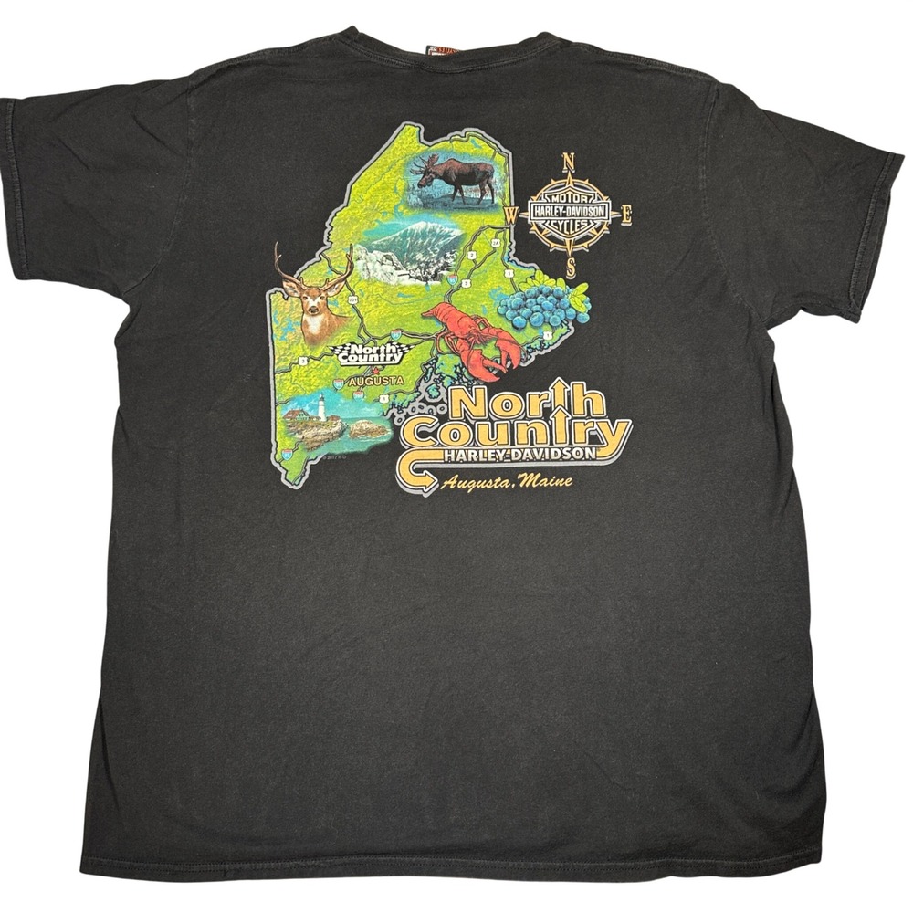 2018 Harley Davidson North Country Augusta Maine Graphic Pocket T-Shirt Black XL